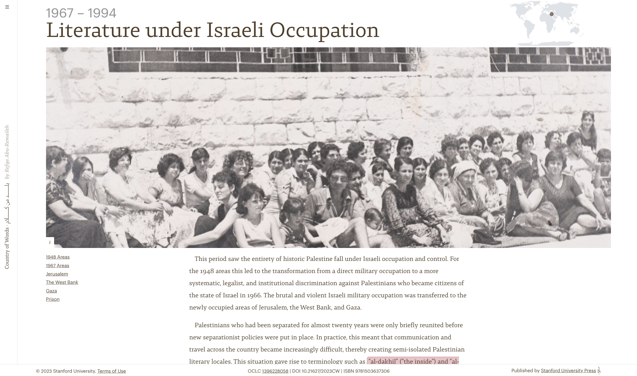 A Country of Words: Mapping Memory, Resistance, and Exile in Palestinian Literary History
